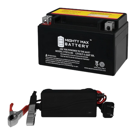 MIGHTY MAX BATTERY YTX7A-BS Replacement Battery for E-Ton, ATV, Quad With 12V 1Amp Charger MAX3947063